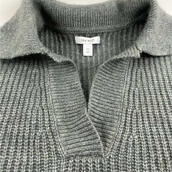 Nine West chunky grey green collared sweater size M - Picture 8 of 10